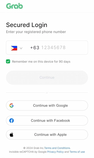 Step 2: The system will automatically transfer you to the GRABPAY account login interface. Please log in to your GRABPAY account and make a deposit payment.