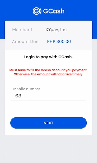 Step 4: Players should log in to their GCash account by entering the phone number they registered with GCash. Then click on “Next”.